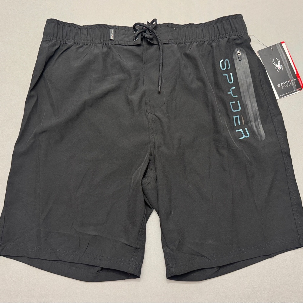 Spyder Men's Black Swim Board Shorts with Teal Logo size XL